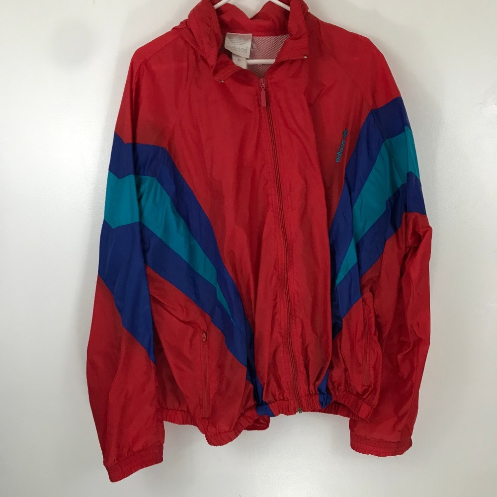 VTG Adidas Nylon Windbreak Red Packable Hood XL